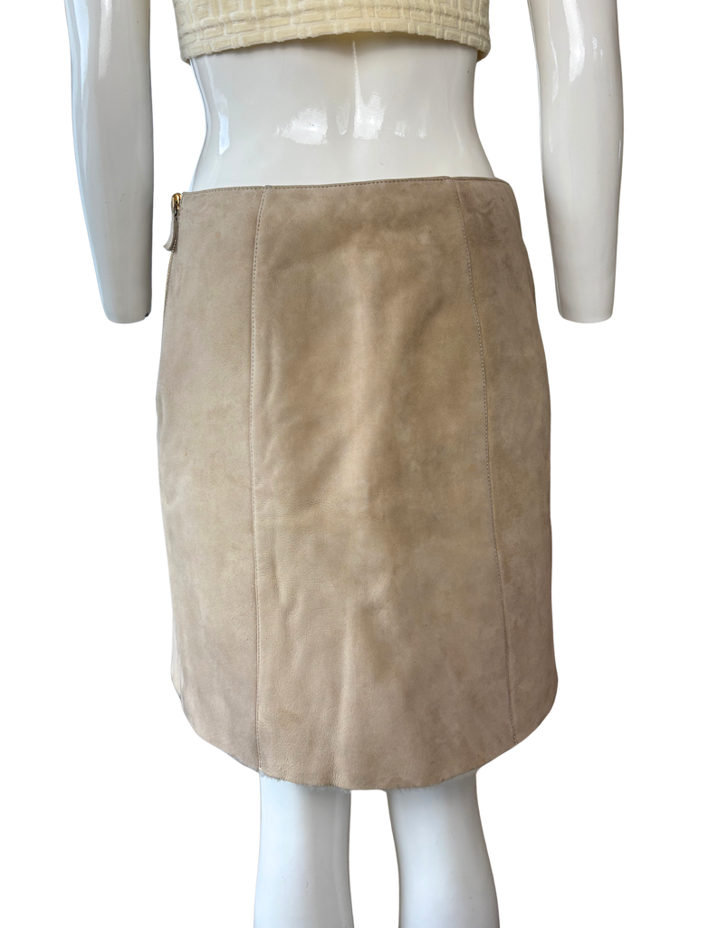 Blumarine Tan Leather Fur Lined Mini Skirt