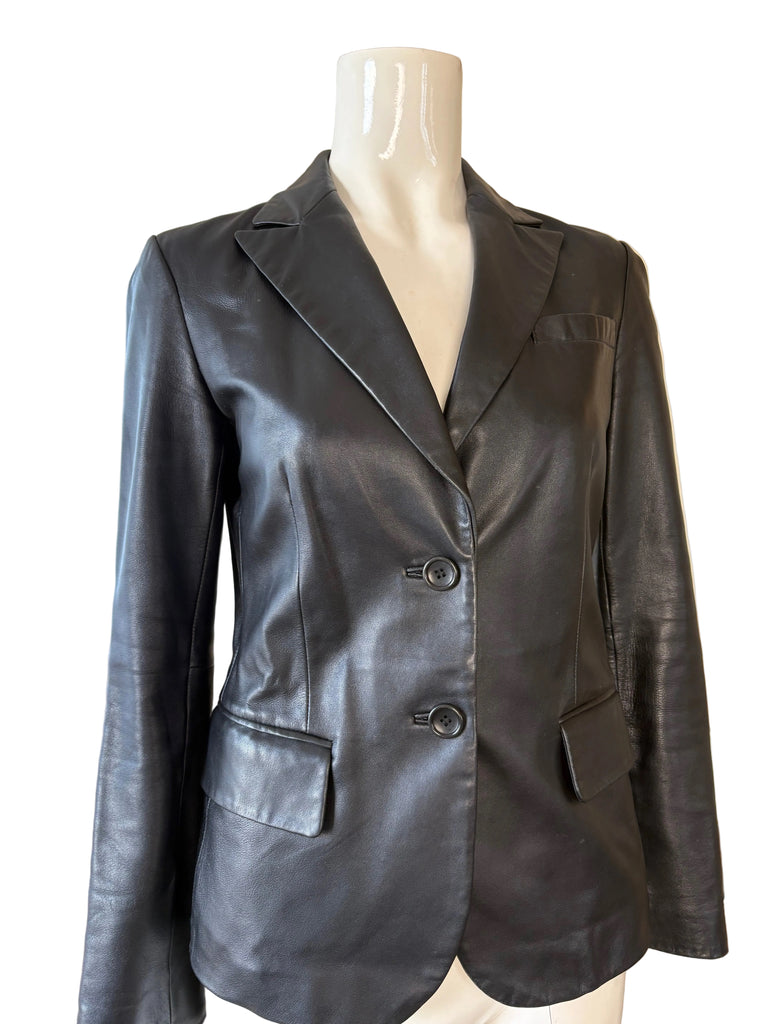 DKNY Black Leather Fitted Jacket