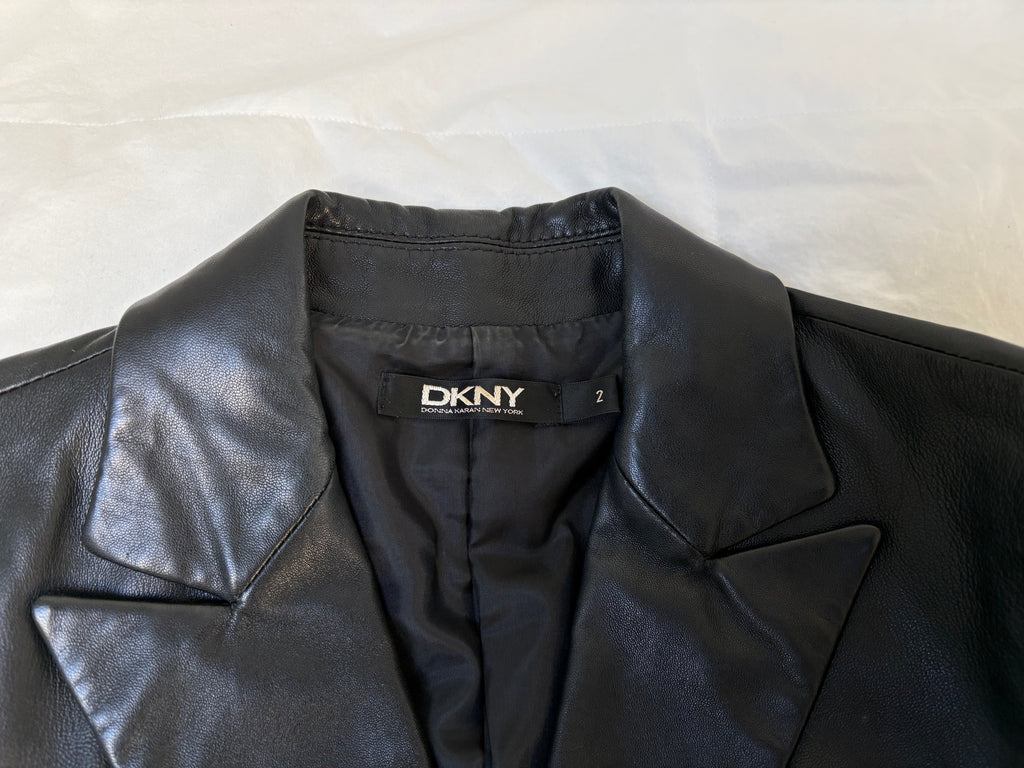DKNY Black Leather Fitted Jacket