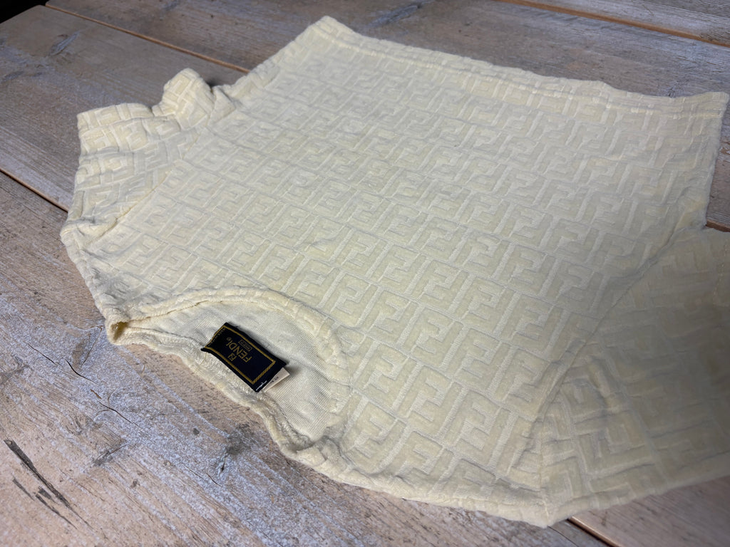 Fendi White Zucca Logo Towelling Crop T-Shirt