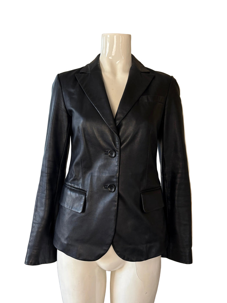 DKNY Black Leather Fitted Jacket