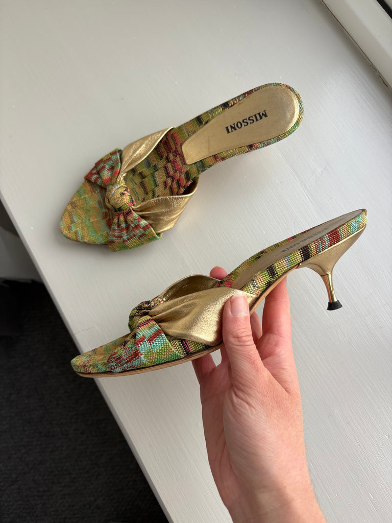 Missoni Woven Gold Leather Kitten Heels 37