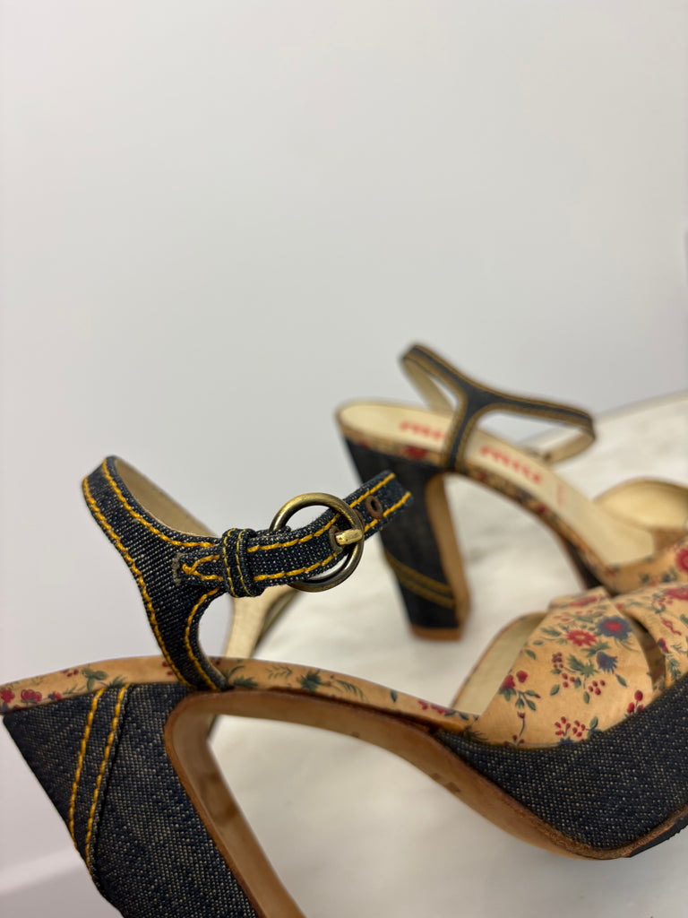 Miu Miu Floral Denim Platform Heels EU 38