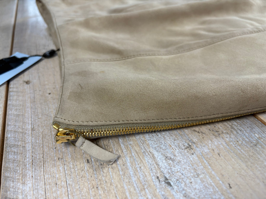 Blumarine Tan Leather Fur Lined Mini Skirt