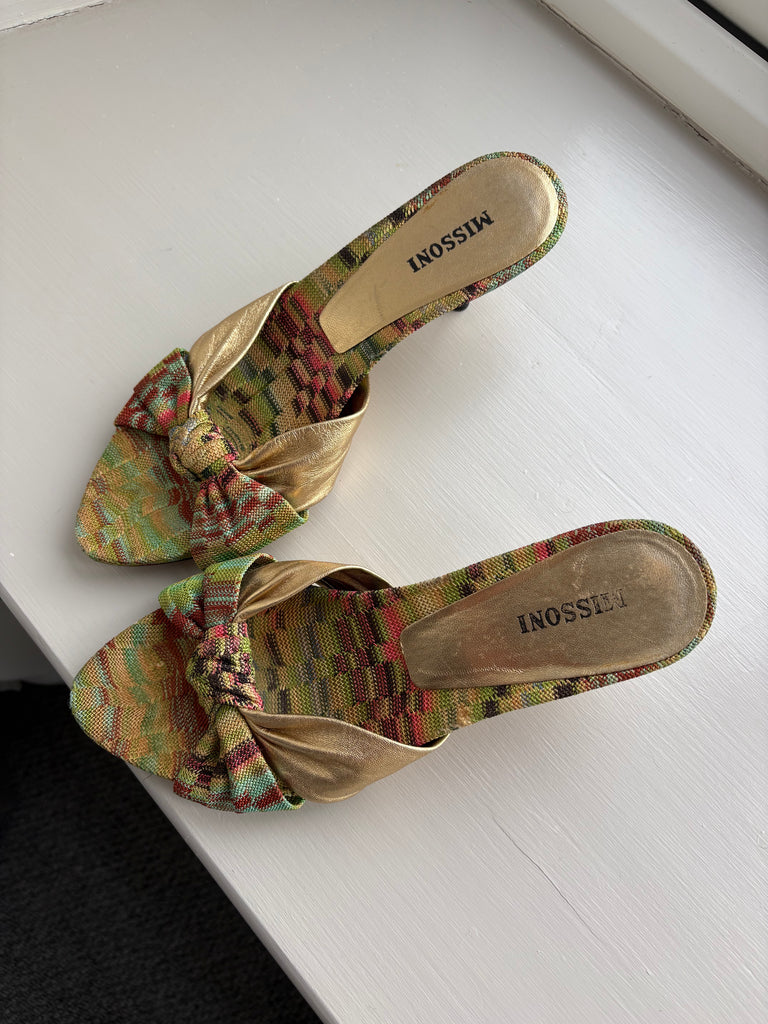 Missoni Woven Gold Leather Kitten Heels 37