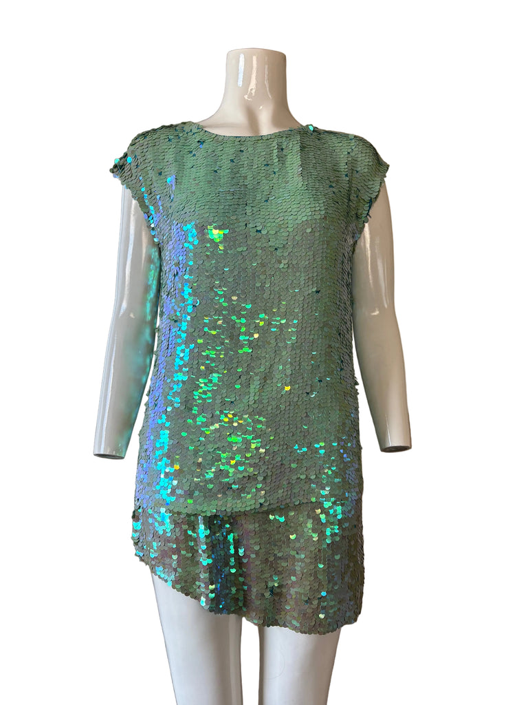 DKNY Blue Sequin Two Piece Skirt Set