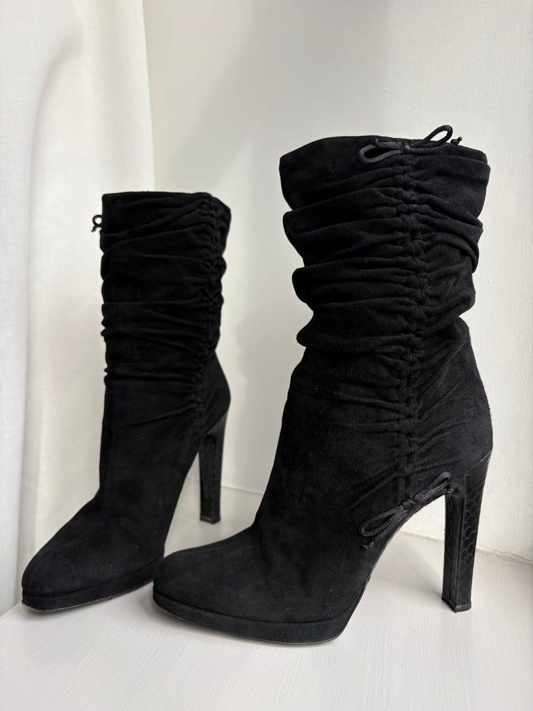 Gucci by Tom Ford FW 2004 Black Ruched Suede Boots 39