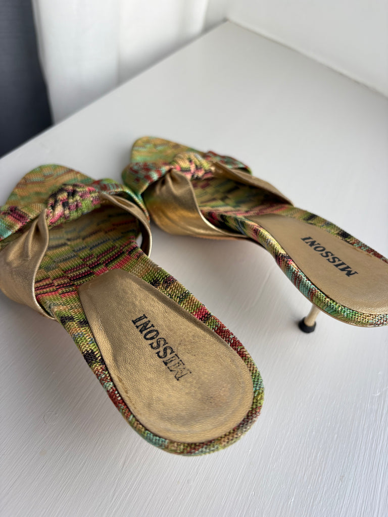 Missoni Woven Gold Leather Kitten Heels 37