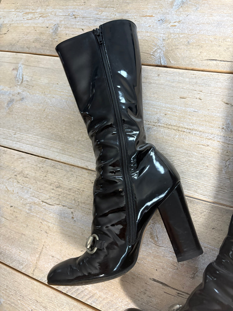 Gucci Fall 1995 Black Leather Patent Horsebit Boots 36