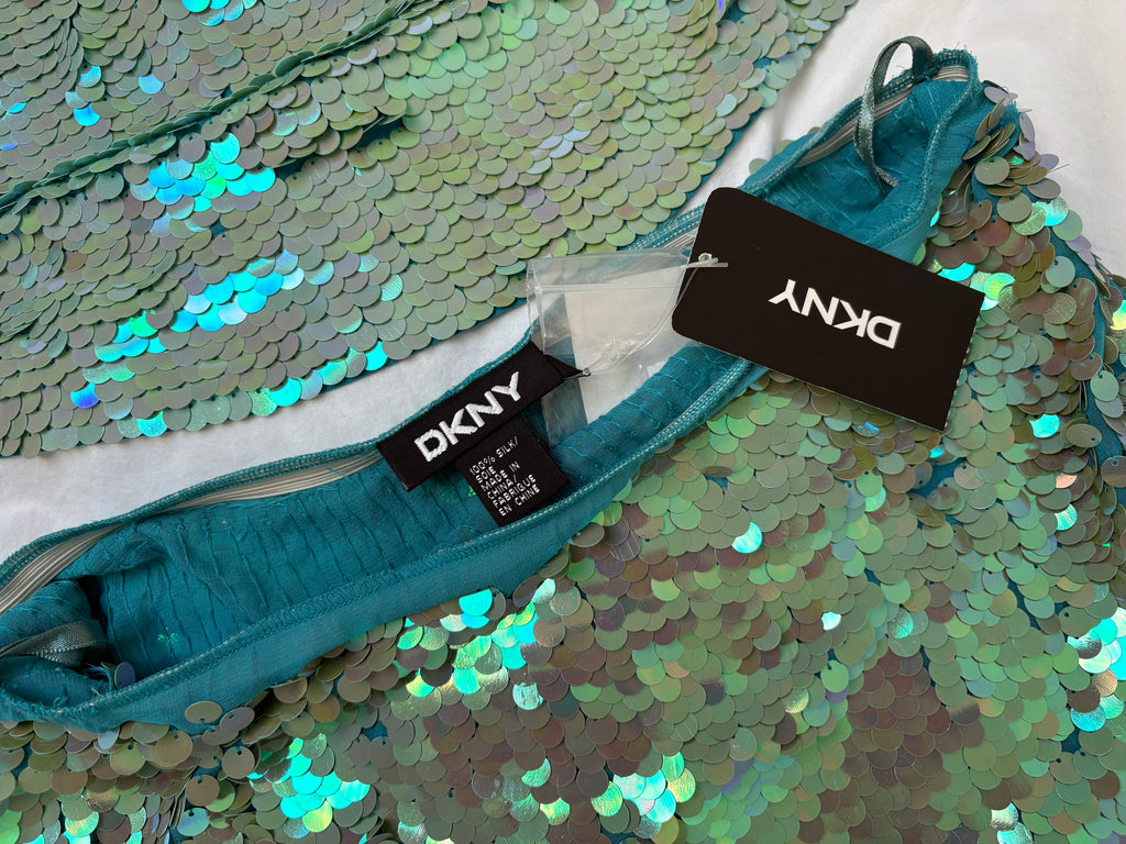 DKNY Blue Sequin Two Piece Skirt Set