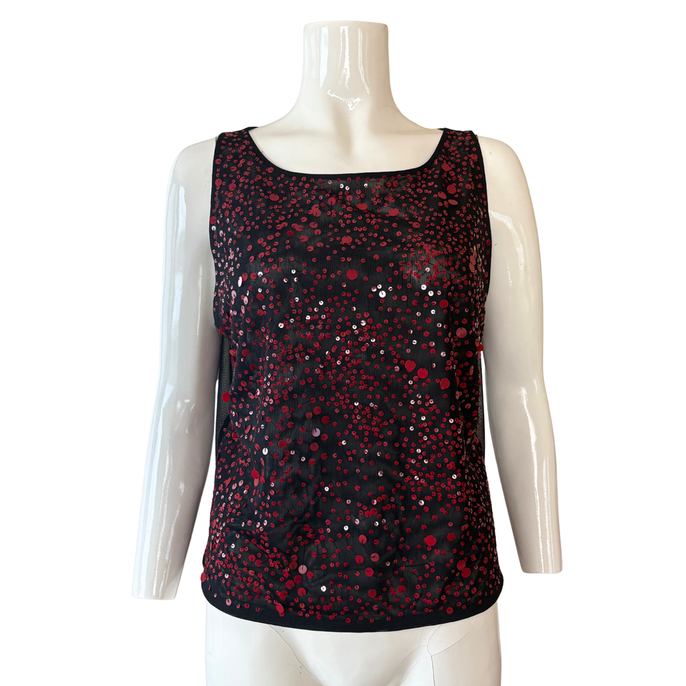 Escada Black Mesh Sequin Tank Top