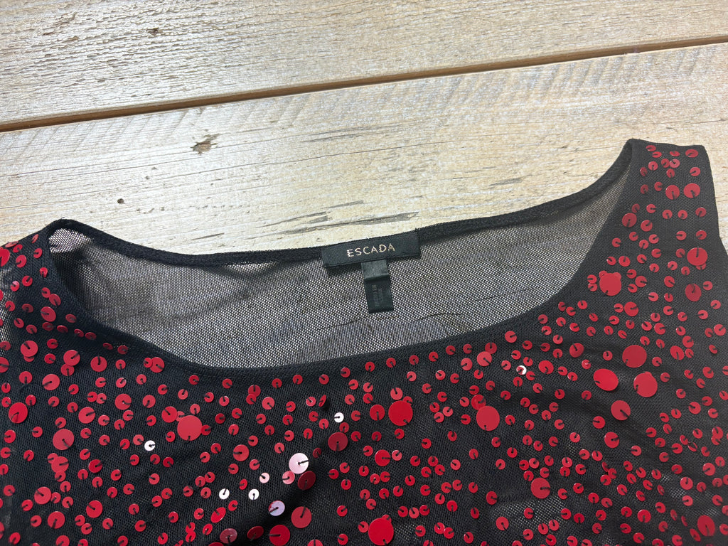 Escada Black Mesh Sequin Tank Top