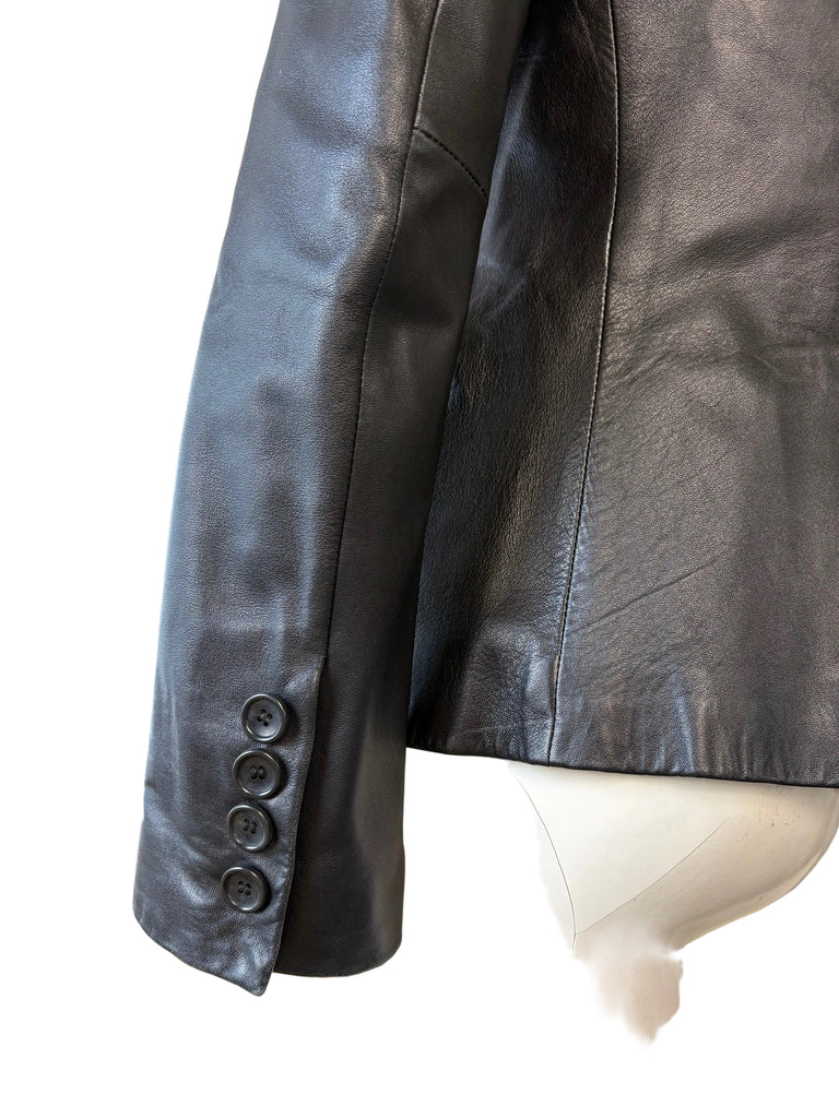 DKNY Black Leather Fitted Jacket