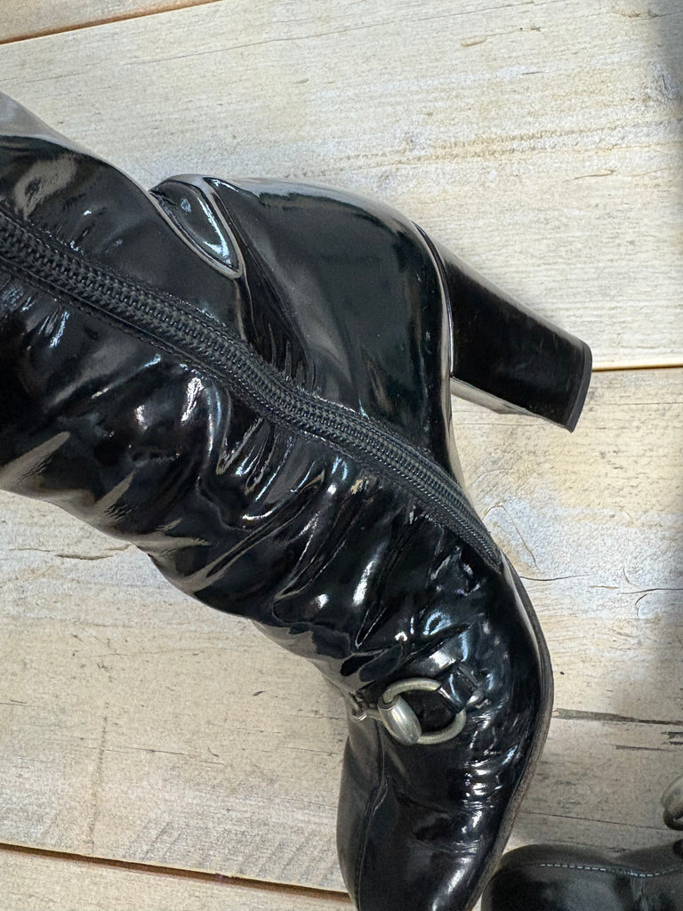 Gucci Fall 1995 Black Leather Patent Horsebit Boots 36