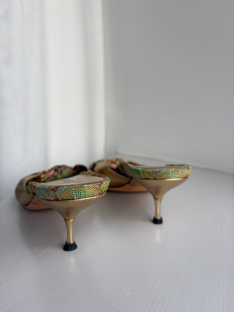 Missoni Woven Gold Leather Kitten Heels 37