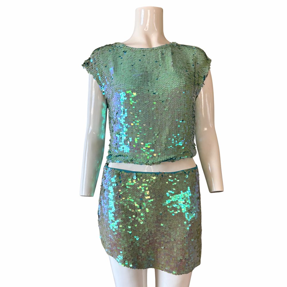 DKNY Blue Sequin Two Piece Skirt Set