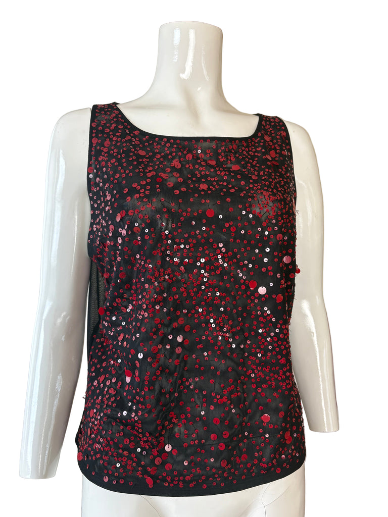 Escada Black Mesh Sequin Tank Top