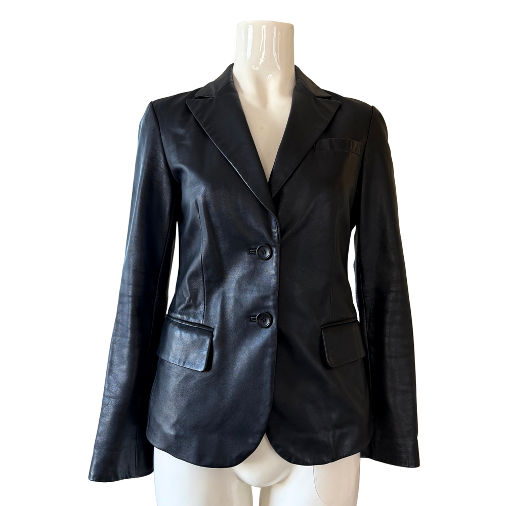 DKNY Black Leather Fitted Jacket