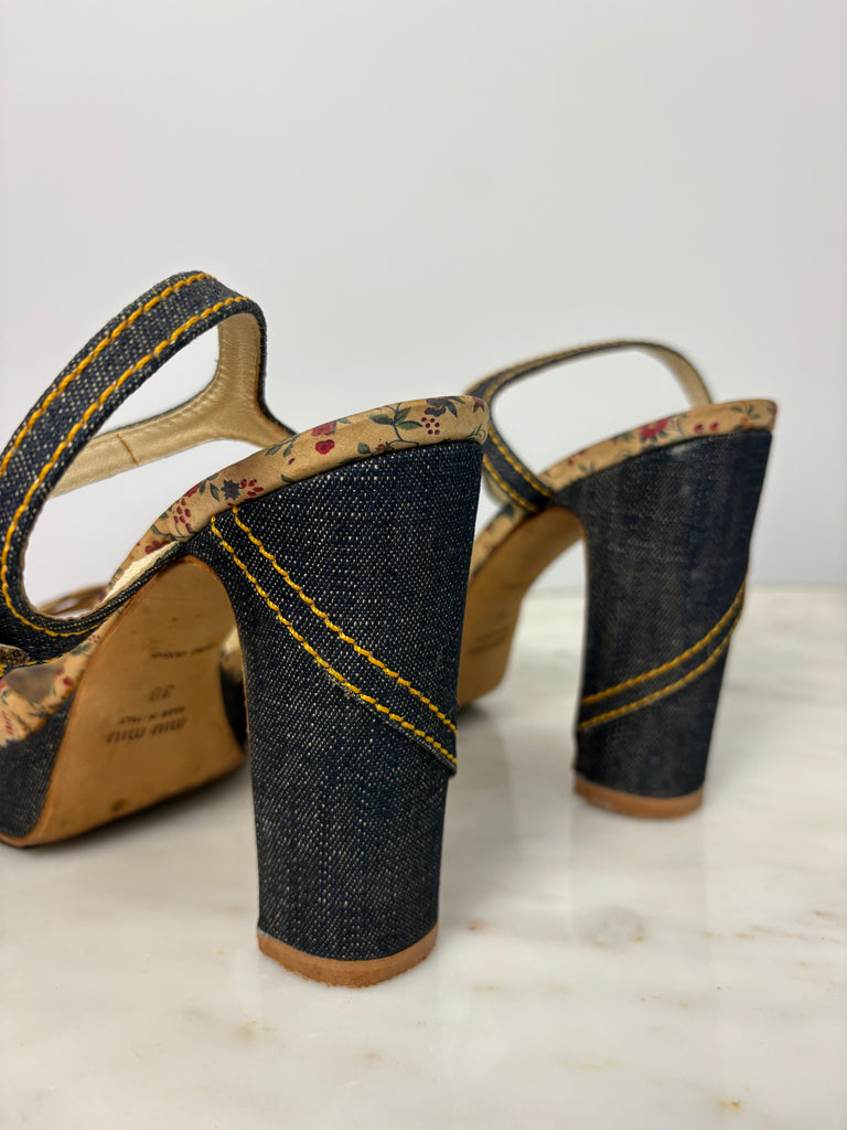 Miu Miu Floral Denim Platform Heels EU 38