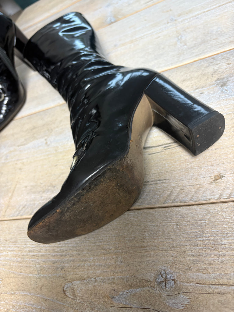 Gucci Fall 1995 Black Leather Patent Horsebit Boots 36