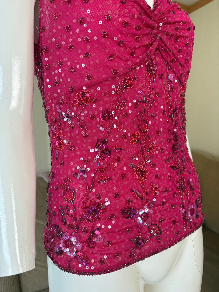 Escada Dark Pink Beaded Tank Top