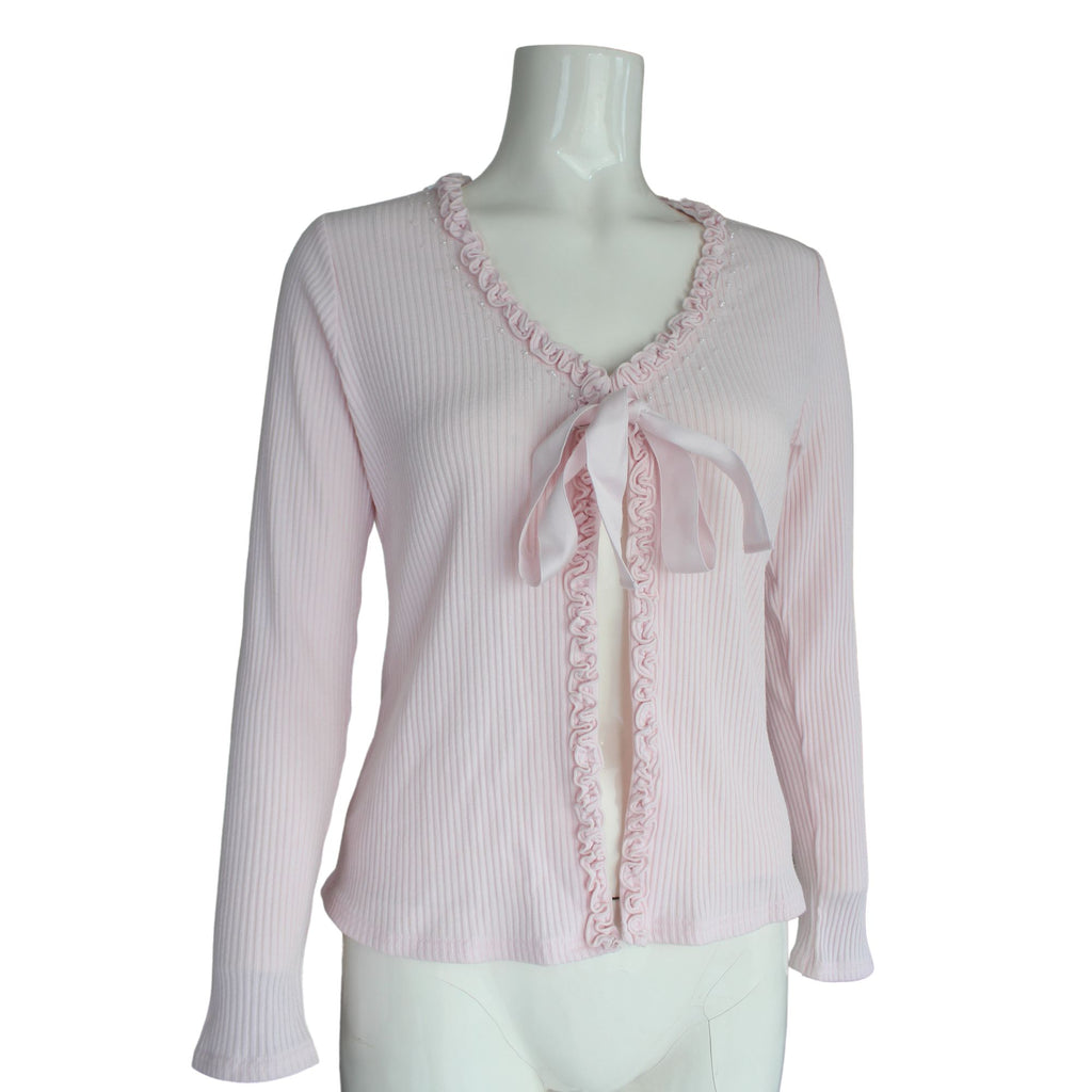 Courreges Baby Pink Bow Tie Up Cardigan Top