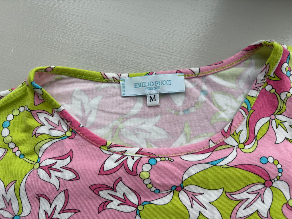Emilio Pucci Pink & Green Flower Pattern T-Shirt