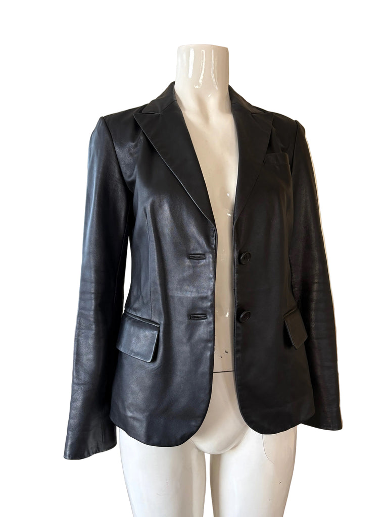 DKNY Black Leather Fitted Jacket