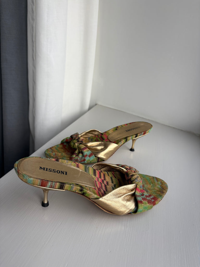 Missoni Woven Gold Leather Kitten Heels 37