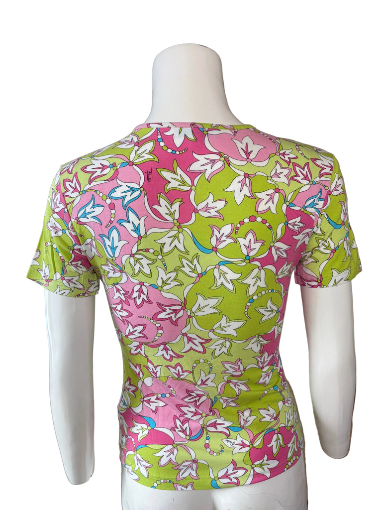 Emilio Pucci Pink & Green Flower Pattern T-Shirt