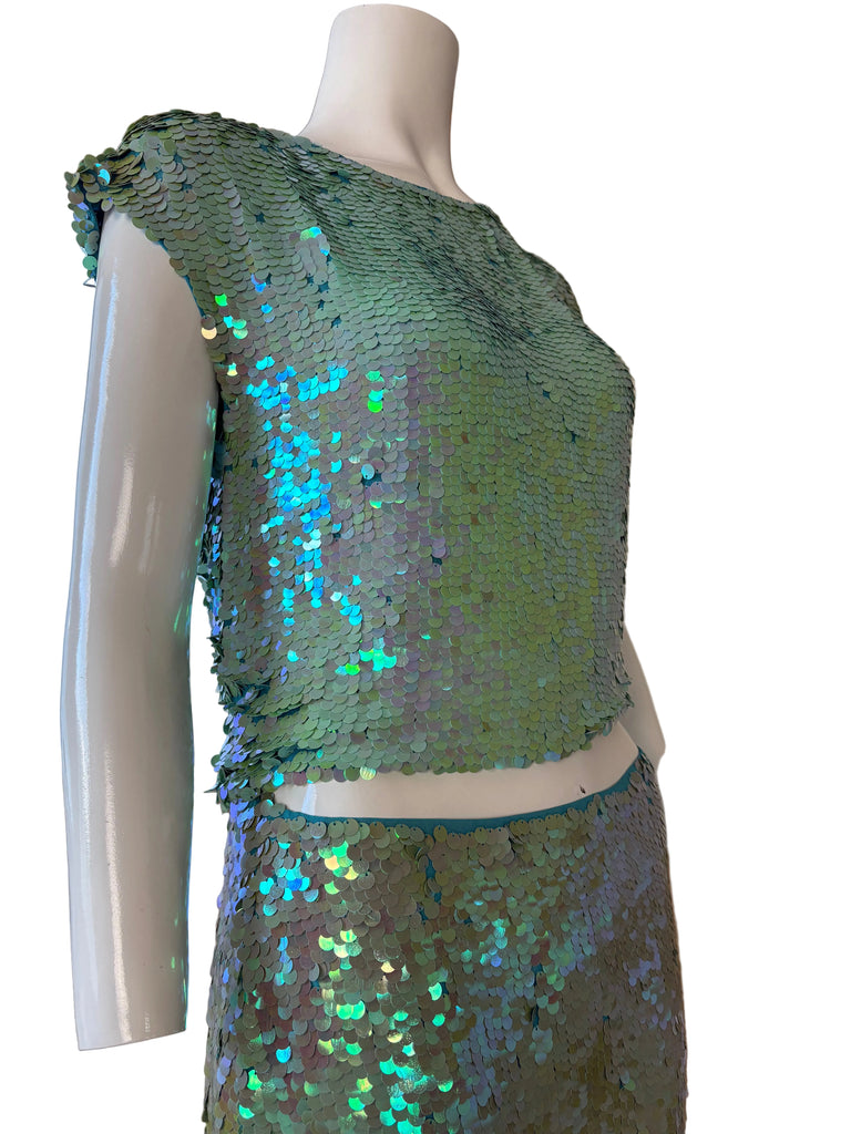 DKNY Blue Sequin Two Piece Skirt Set