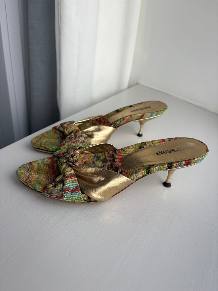 Missoni Woven Gold Leather Kitten Heels 37