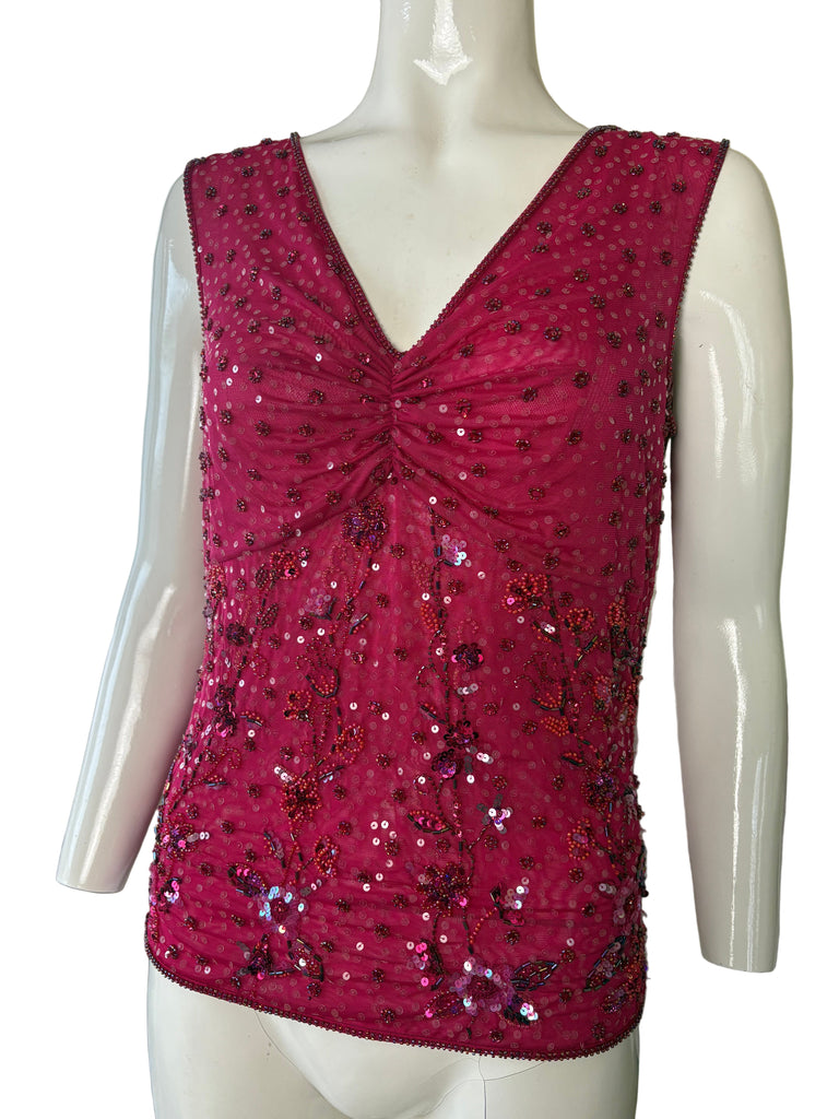 Escada Dark Pink Beaded Tank Top