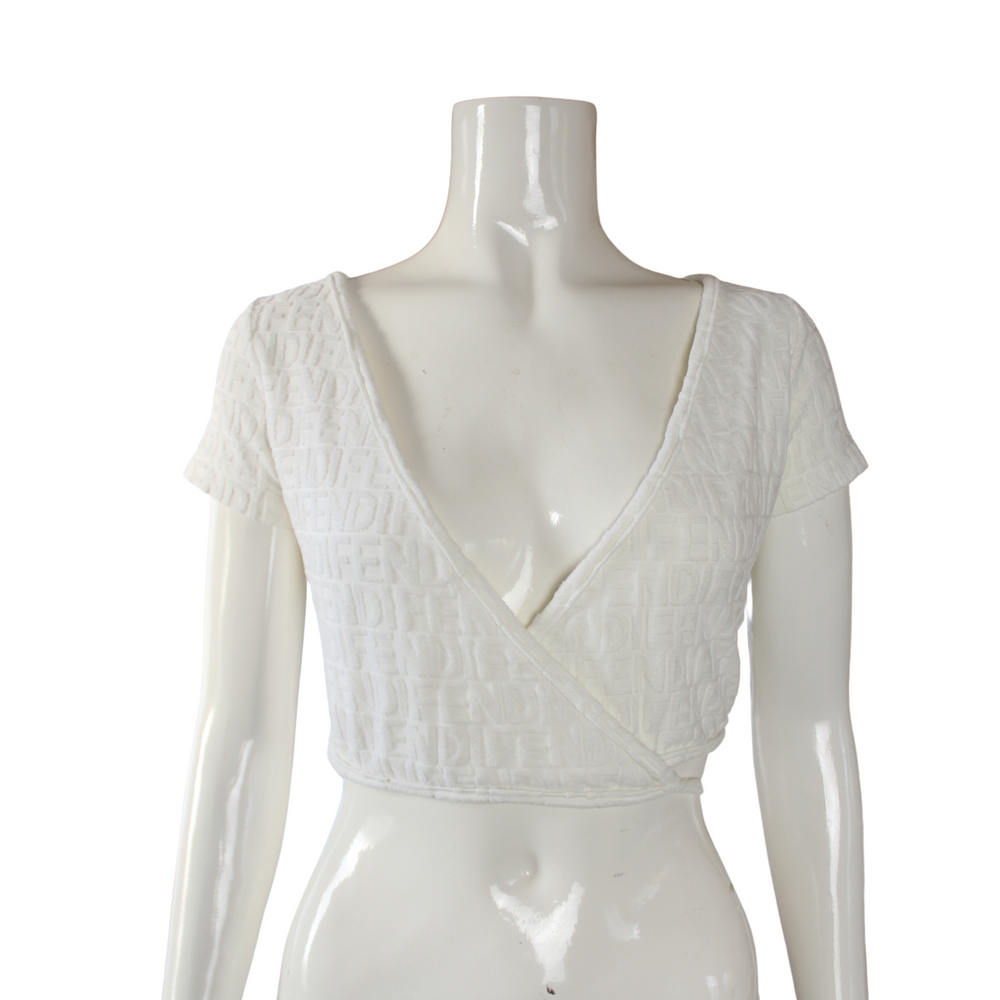 Fendi White Terry Cloth Wrap Top