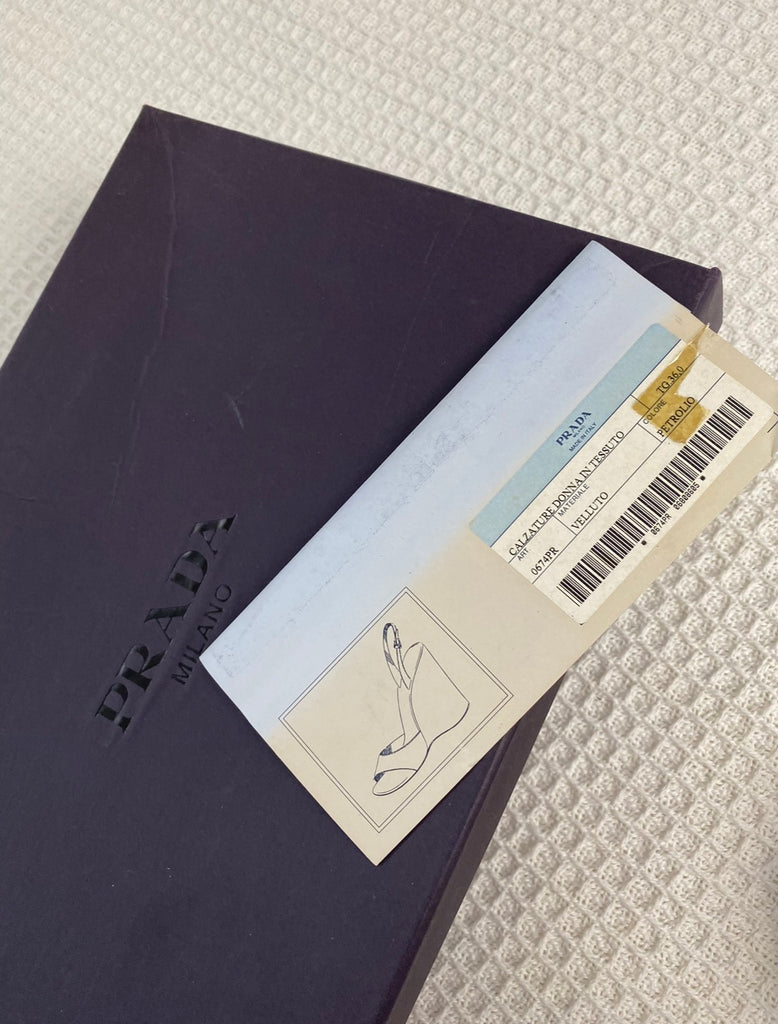 Prada Blue Velvet Wedge Heels EU 36