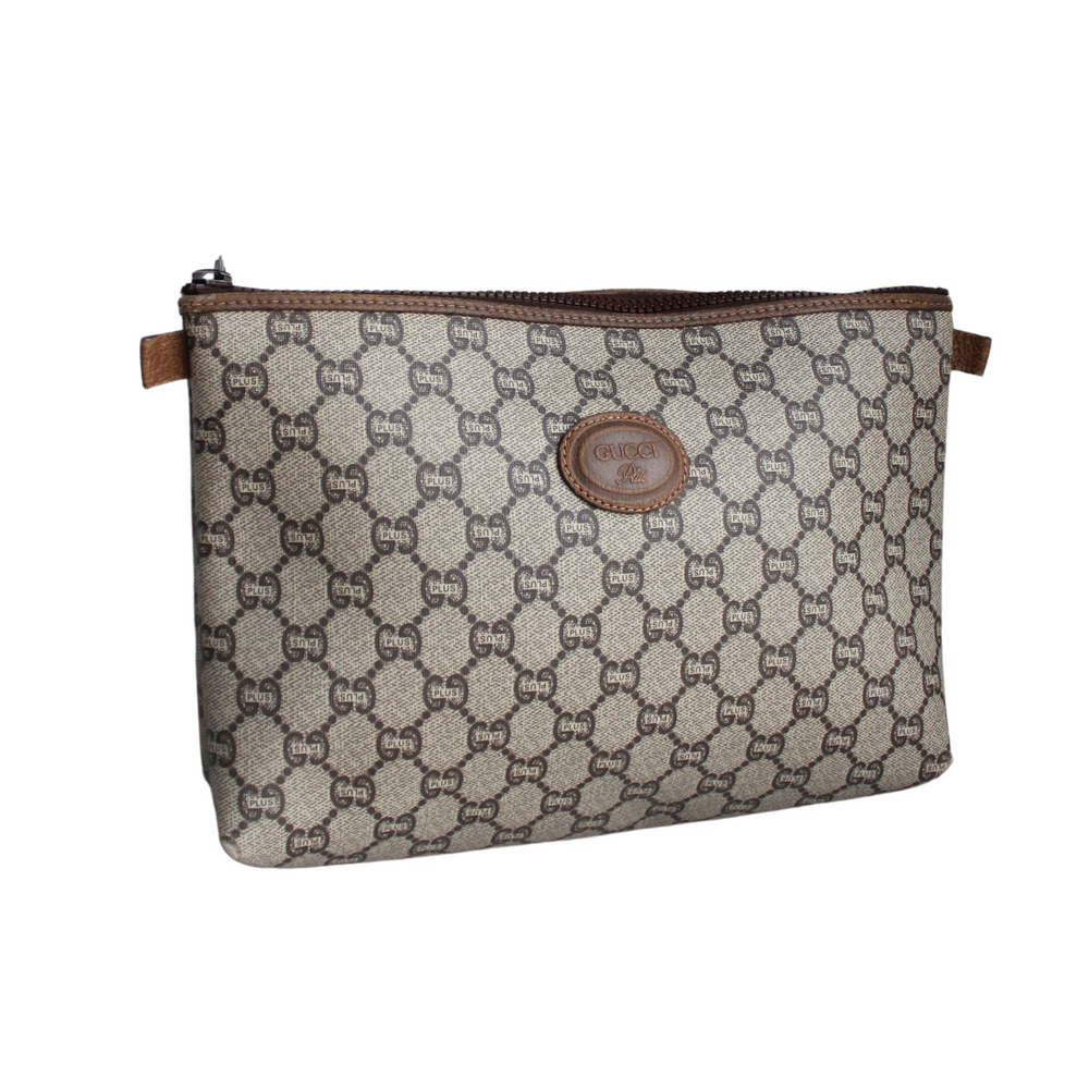 Gucci Plus Monogram Logo Coated Canvas Pouch / Clutch