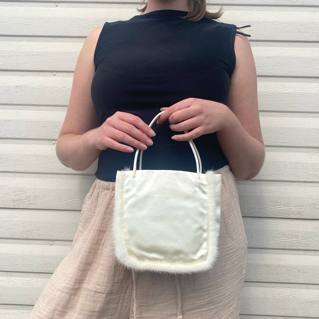 Prada 90's Ivory Satin & Fur Mini Bag