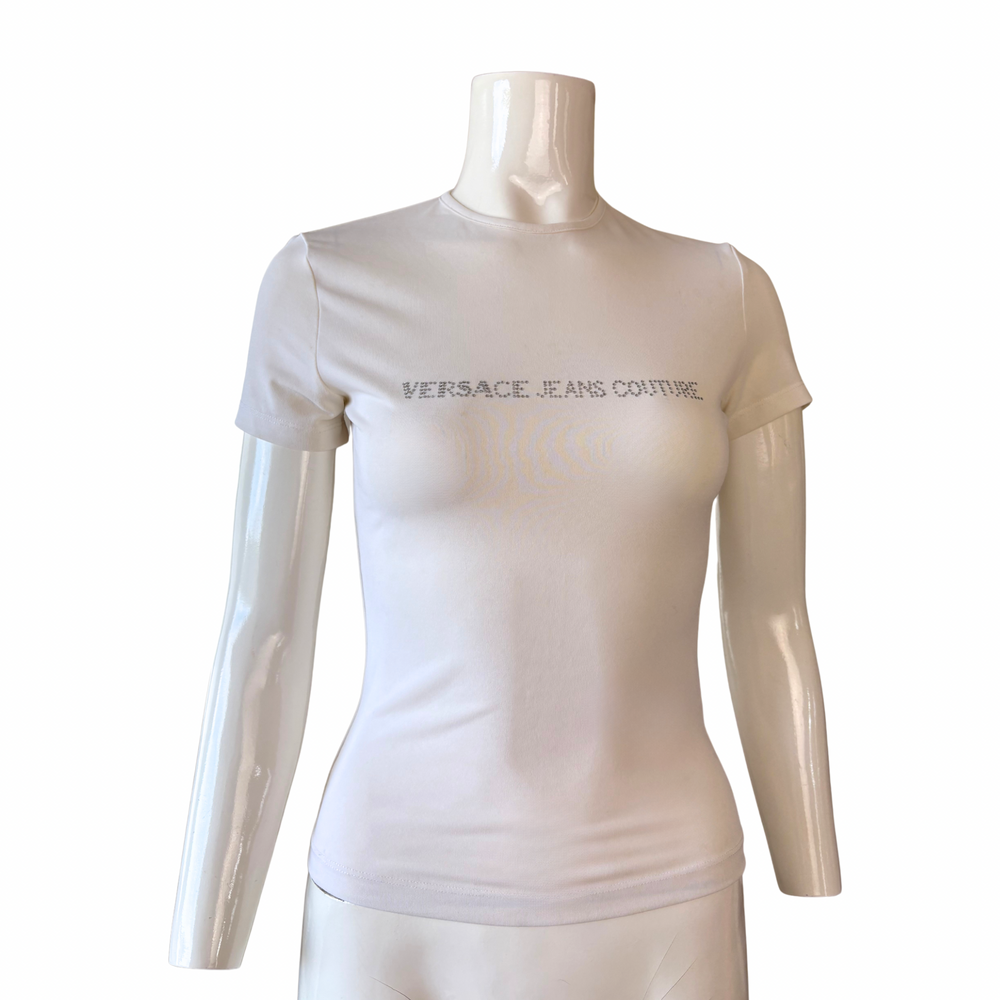 Versace Jeans Couture White Rhinestone T-Shirt