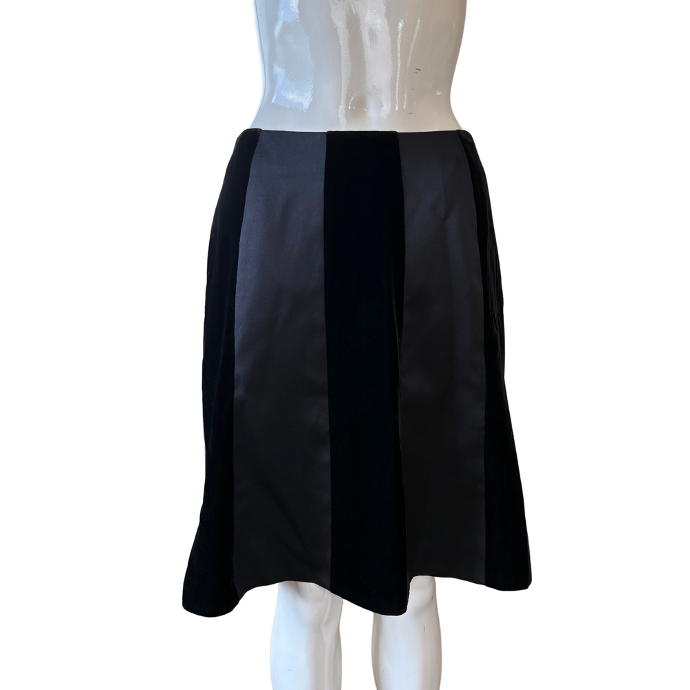 Escada Black Velvet & Silk Stripe Skirt