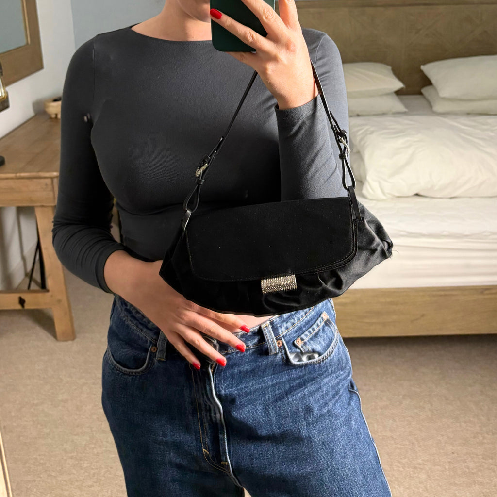 Jimmy Choo Black Satin Shoulder Bag