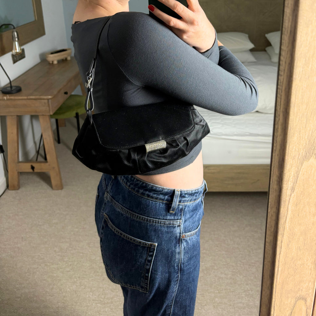 Jimmy Choo Black Satin Shoulder Bag