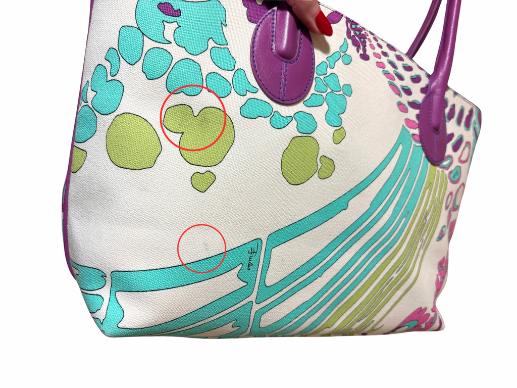 Emilio Pucci Canvas & Purple Leather Tote Bag