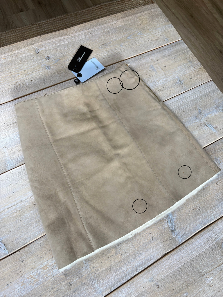 Blumarine Tan Leather Fur Lined Mini Skirt