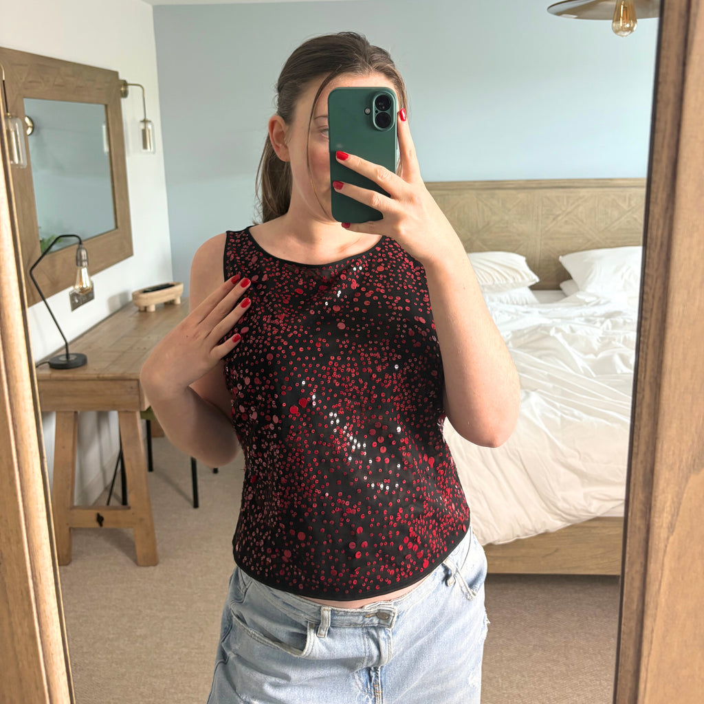 Escada Black Mesh Sequin Tank Top