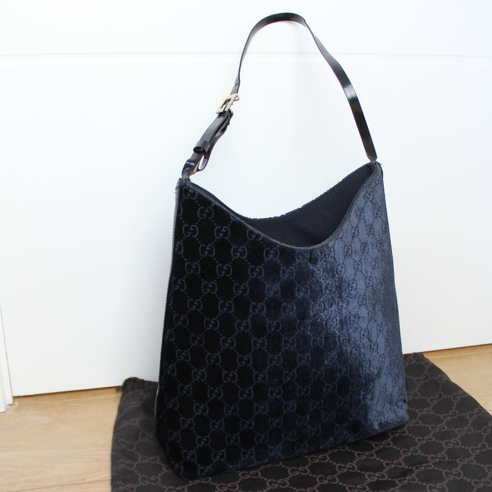Gucci by Tom Ford Blue Velvet Monogram Shoulder Bag