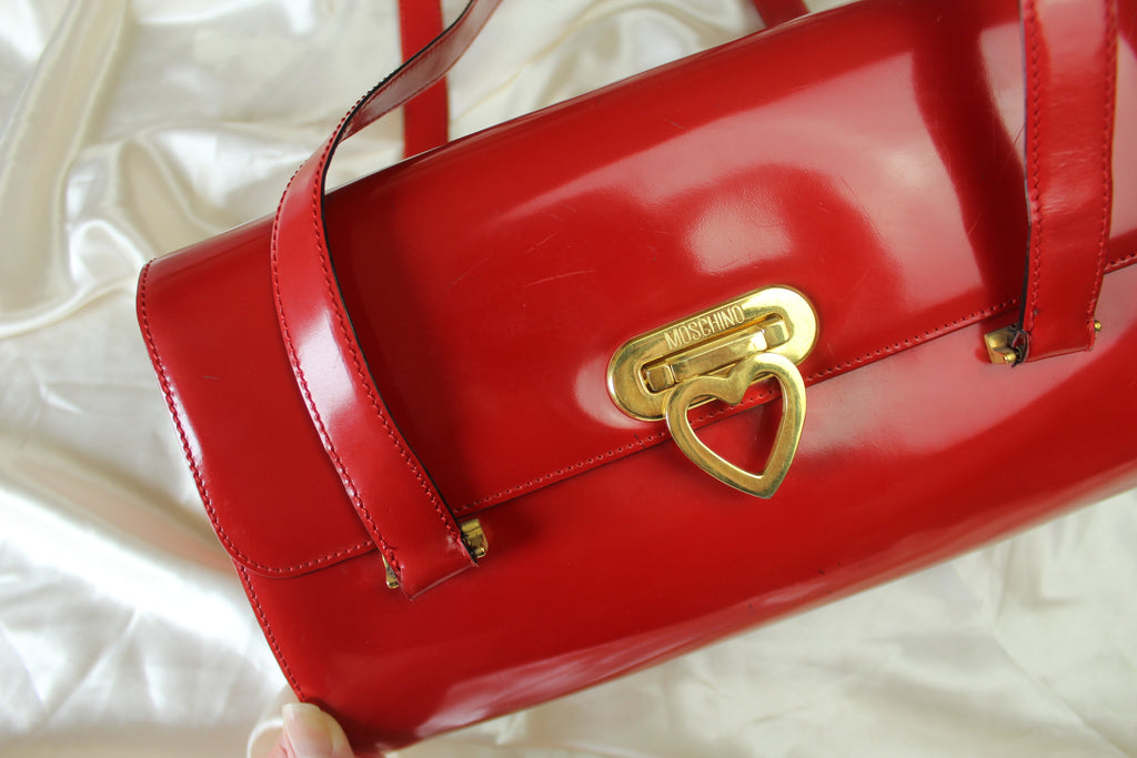 Moschino Redwall Red Patent Leather Shoulder Bag