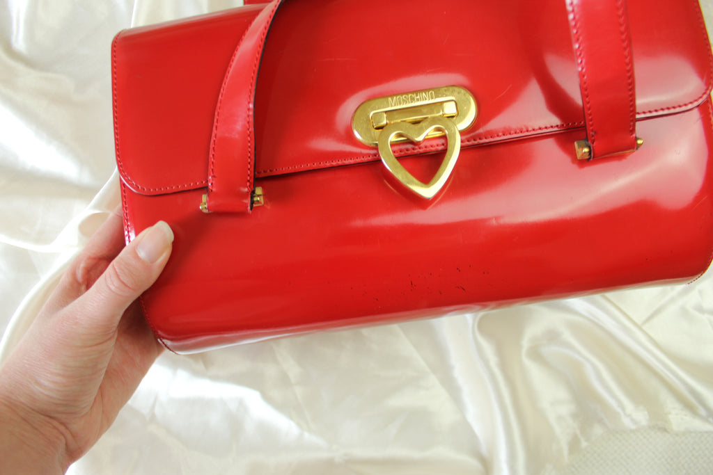 Moschino Redwall Red Patent Leather Shoulder Bag