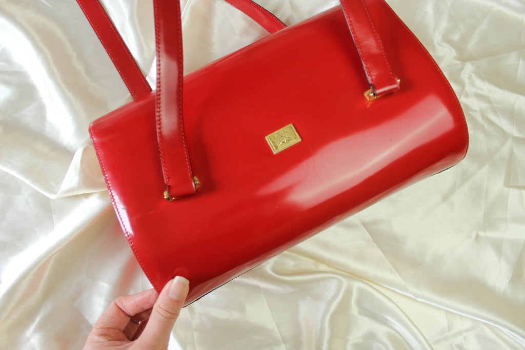 Moschino Redwall Red Patent Leather Shoulder Bag