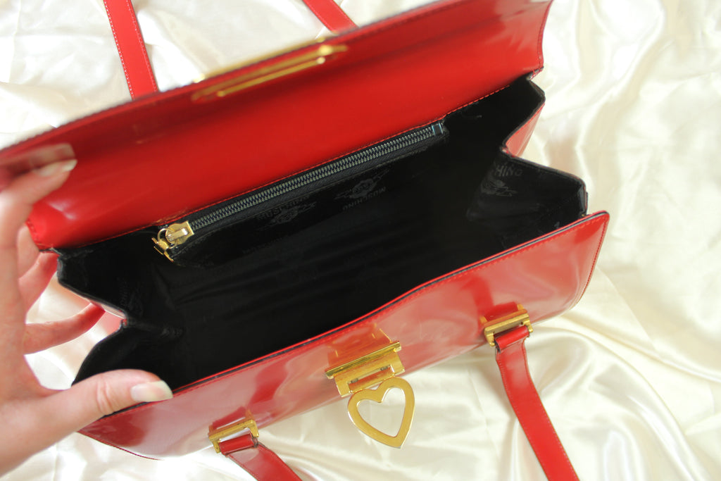 Moschino Redwall Red Patent Leather Shoulder Bag