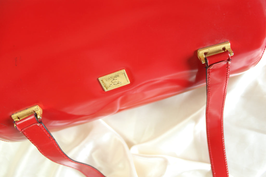 Moschino Redwall Red Patent Leather Shoulder Bag